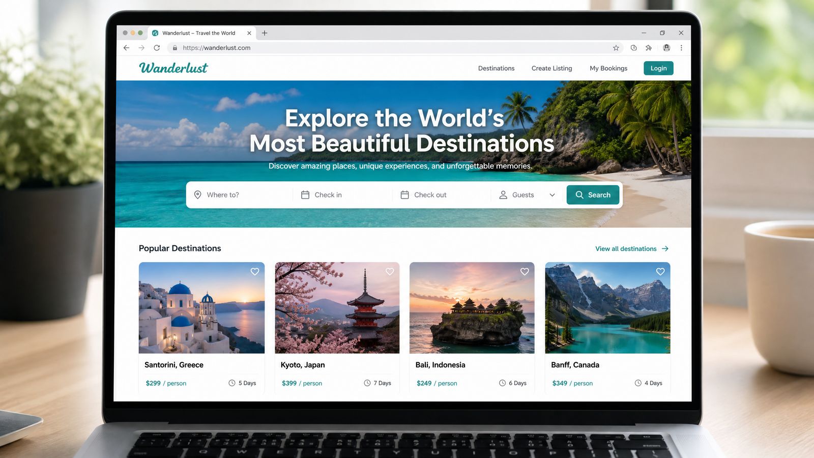 Screenshot of Wanderlust — Full-stack travel platform with auth and CRUD listings